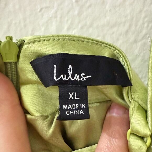 Lulu's Women's XL Captivated by Love Lime Green Satin Ruched Bodycon Mini Dress - Picture 10 of 14